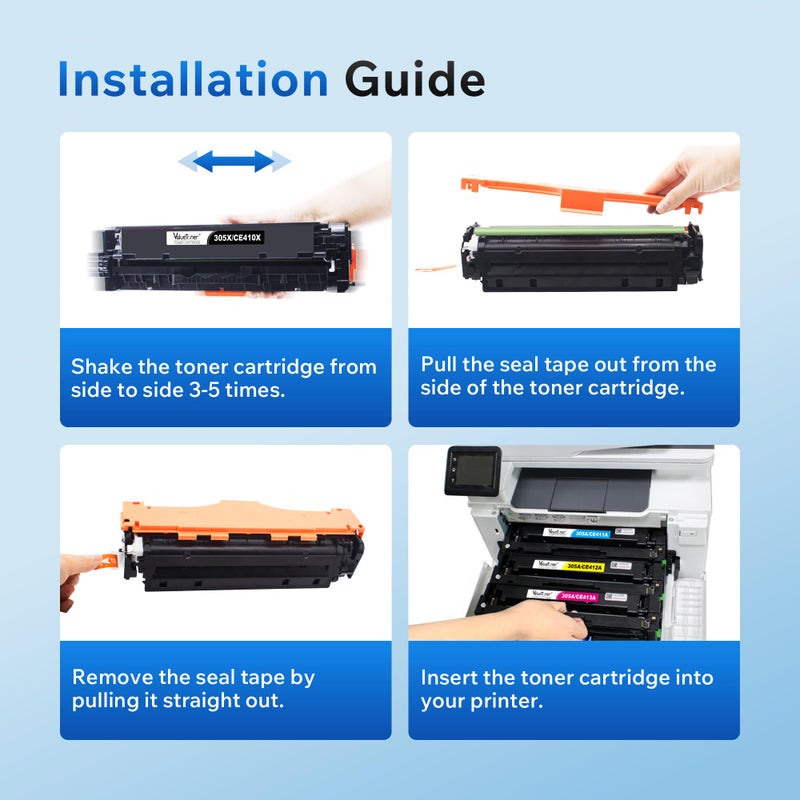 Valuetoner Remanufactured Toner Cartridge Replacement for HP 305A 305X CE410A CE410X CE411A CE412A CE413A for LaserJet Pro 400 M451dn M451nw M475dn M475dw M451dw M375nw (Black, Cyan, Magenta, Yellow) - Image 5